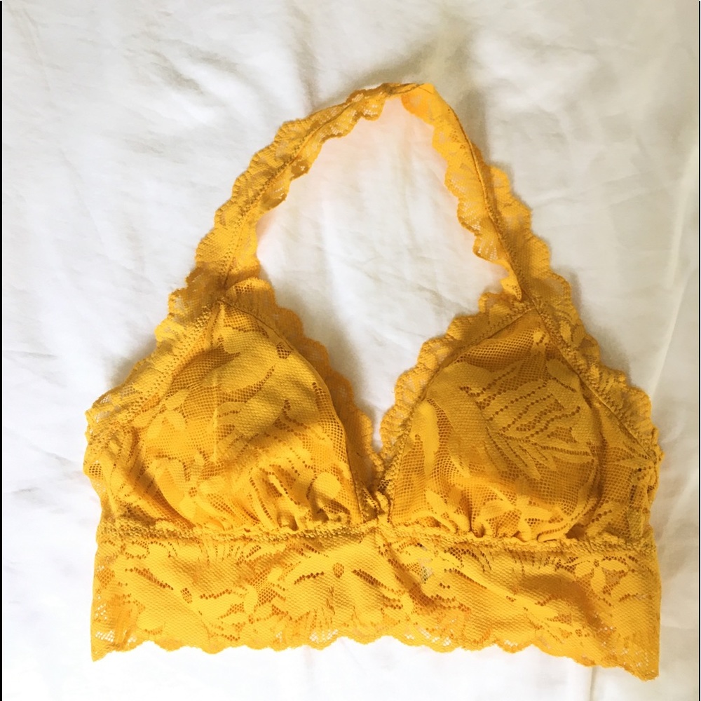 NWT Aerie yellow lace flower halter bralette